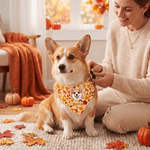 Personalized Fall Autumn Cartoon Pet Photo Bandana with Name Adjustable Buckle Pet Party Harvest Birthday Gift for Pet Owners Lovers