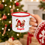 Personalized Cute Snowflake Santa Hat Letter Cartoon Character Enamel Mug with Name Holiday Christmas Gift for Children