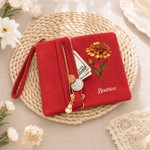 Personalized Multicolour Painted Birth Flower Tri-Fold PU Leather Wristlet Wallet with Card Holder and Name Birthday Anniversary Gift for Women Friends