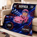 Coperta morbida personalizzata con foto di un'auto da corsa da fantacalcio e nome - Decorazione per la casa - Regalo per il rientro a scuola e per il compleanno dei bambini
