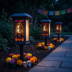 Personalised Skull Marigold Photo Solar Garden Light with Name Text and Year Garden Decor Day of the Dead Memorial Gift for Loss of Loved One