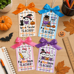 Personalised Teacher Ghost Pattern Tag with Name and Bow Ribbon Daily Use Halloween Gift for Teachers
