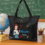 Borsa tote in tessuto Oxford personalizzata con testo e personaggio, tasche a rete, capiente e resistente all'acqua - Regalo per festa dell'insegnante