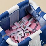 Gepersonaliseerde, gestreepte, gebreide tas met grote inhoud voor mahjongstenen, met geborduurde naam – verjaardagscadeau voor mahjongliefhebbers