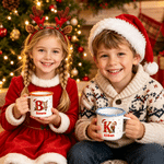 Personalized Cute Snowflake Santa Hat Letter Cartoon Character Enamel Mug with Name Holiday Christmas Gift for Children