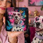 Personalized Graffiti Colorful Oil Painting Style Pet Photo Square Ceramic Trinket Jewelry Dish with Name Daily Use Birthday Gift for Pet Owner Lover