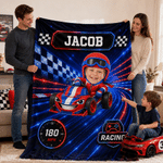 Coperta morbida personalizzata con foto di un'auto da corsa da fantacalcio e nome - Decorazione per la casa - Regalo per il rientro a scuola e per il compleanno dei bambini