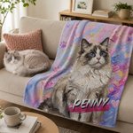 Personalized Graffiti Oil Pet Photo Soft Throw Blanket with Name Home Decor Daily Use Birthday Gift for Pet Lovers Family