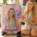 Personalized Graffiti Art Style Photo Luggage Cover Fits 18-32 Inches Suitcase with Name Daily Use Travel Birthday Gift for Travel Lovers Family