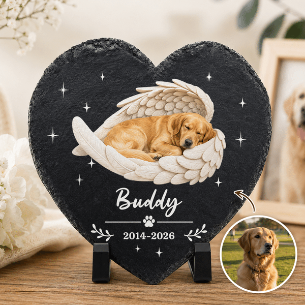 Personalized Angel Wing Pet Photo Round Heart-Shaped Garden Stone with Name and Year Garden Decor Memorial Gift for Dog Cat Owners