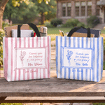Personalised Striped Birth Flower Large Capacity Canvas Tote Bag with Name School Teacher Appreciation Gift for Teachers