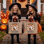 Personalised Halloween Cartoon Ghost Bat Large Capacity Jute Bag with Name Halloween Party Trick or Treat Activity Gift for Kids