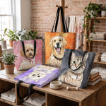 Personalised Watercolor Style Pet Photo Bone Paw Print Tote Bag with Zipper and Name Daily Outdoor Use Travel Birthday for Pet Lover
