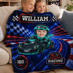Coperta morbida personalizzata con foto di un'auto da corsa da fantacalcio e nome - Decorazione per la casa - Regalo per il rientro a scuola e per il compleanno dei bambini