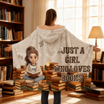 Personalised Book Themed 3D-Style Character Artwork Photo Soft Throw Hooded Blanket with Name and Text Book Club Birthday Gift for Bookworms Readers