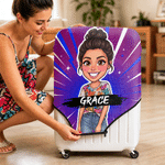 Personalized Comic Cartoon Style Photo Luggage Cover Fits 18-32 Inches Suitcase with Name Daily Use Travel Accessories Birthday Gift for Travel Lovers