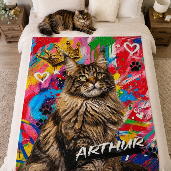 Personalized Graffiti Oil Pet Photo Soft Throw Blanket with Name Home Decor Daily Use Birthday Gift for Pet Lovers Family