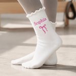 Henkilökohtaisesti brodeeratut, kahvi- ja cocktail-aiheiset, liukumattomat, 100 % puuvillaiset, pitsireunaiset joogasukat, joissa on nimi – syntymäpäivälahja jooga- ja pilates-harrastajille