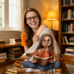 Personalised Book Themed 3D-Style Character Artwork Photo Soft Throw Hooded Blanket with Name and Text Book Club Birthday Gift for Bookworms Readers