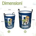 Cestino portabiancheria impermeabile personalizzato con nome e iniziale design dinosauri carini - Regalo di compleanno per ragazzi e ragazze