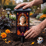 Personalised Skull Marigold Photo Solar Garden Light with Name Text and Year Garden Decor Day of the Dead Memorial Gift for Loss of Loved One