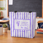 Personalised Striped Birth Flower Large Capacity Canvas Tote Bag with Name School Teacher Appreciation Gift for Teachers