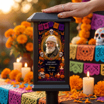 Personalised Skull Marigold Photo Solar Garden Light with Name Text and Year Garden Decor Day of the Dead Memorial Gift for Loss of Loved One