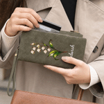 Personalized Multicolour Painted Birth Flower Tri-Fold PU Leather Wristlet Wallet with Card Holder and Name Birthday Anniversary Gift for Women Friends