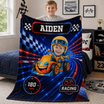 Coperta morbida personalizzata con foto di un'auto da corsa da fantacalcio e nome - Decorazione per la casa - Regalo per il rientro a scuola e per il compleanno dei bambini
