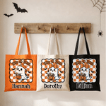 Henkilökohtainen, hauska Halloween-kurpitsa-aave-aiheinen ”Trick or Treat” -kangaskassi, jossa on nimi – Halloween-juhlan lahja perheelle ja lapsille