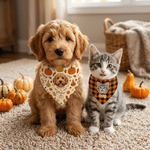 Personalized Fall Autumn Cartoon Pet Photo Bandana with Name Adjustable Buckle Pet Party Harvest Birthday Gift for Pet Owners Lovers