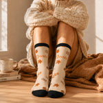 Personalized Fall Pumpkin Maple Leaf Flower Cozy Warm Socks with Name Birthday Anniversary Gift for Friends Family