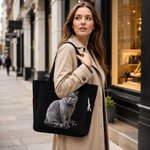 Personalised Oil Painting Style Dog Cat Photo Large Capacity Corduroy Tote Bag with Name Daily Use Travel Birthday Gift for Pet Owners Lovers