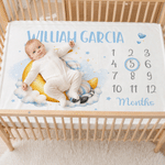 Personalized Cartoon Animal Cloud Star Pattern Soft Throw Blanket with Name Home Decor Baby Shower Birthday Gift for Newborns New Moms