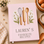 Personalised Minimalist Embroidery Effect Artwork Birth Flower Notebook with Name Kitchen Use Birthday Gift for Cooking Lovers Mum