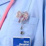 Personalised Faux Glitter Pink Bow Stethoscope Badge Reel with Name Nurses' Day Appreciation Birthday Gift for Doctor Nurse