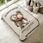 Manta personalizada con flecos diseño de pareja de ancianos con nombre y fecha regalo de aniversario de boda y San Valentín para parejas