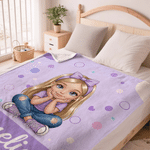 Personalised Polka Dot Cartoon Character Photo Soft Throw Blanket with Name Home Decor Birthday Children's Day Gift for Kids