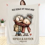Manta personalizada con flecos diseño de pareja de ancianos con nombre y fecha regalo de aniversario de boda y San Valentín para parejas