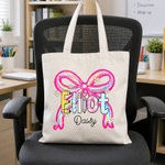 Personalised Bow Flower Large Capacity Canvas Bag with Surname and Name Daily Use Back to School Birthday Gift for Teachers
