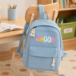 Personalised Colourful Pencil-Shaped Letter Lightweight Corduroy Backpack with Name Graduation Back to School Reading Gift for Students Boys Girls