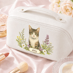 Personalized Watercolor Pet Photo Garland PU Leather Makeup Bag with Name Travel Birthday Gift for Mom Sister Bride Bridesmaid