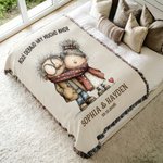 Manta personalizada con flecos diseño de pareja de ancianos con nombre y fecha regalo de aniversario de boda y San Valentín para parejas
