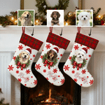 Personalised Christmas Theme Snowflake Pet Photo Christmas Stocking with Name Home Decoration Christmas Gift for Pet Lovers
