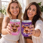 Personalized Highland Cow & Birth Flower 12 oz Wine Tumbler with Name Daily Use Birthday Anniversary Gift for Highland Cow Lovers Women
