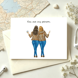 Personalized 2-4 Cartoon Characters Back View Greeting Card with Title & Message Bachelorette Party Birthday Gift for Sisters Besties