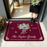 Personalised 1-8 Birth Flowers Bouquet Butterfly Anti-Slip Door Mat with Text  Home Decor Birthday Housewarming Gift for Family Parent