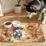 Personalized Western Cowboy Style Pet Photo PU Leather Food Mat with Name and Text Pet Supplies Birthday Gift for Pet Lovers Owners