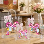 Personalised Coquette Bow Pencil Grid Name Design Transparent Gift Bag Back to School Teacher's Day Appreciation Gift for Teachers