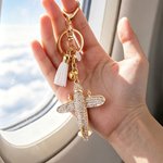 Personalized Bling Multicolor Tassel Airplane Bell Bag Charm Keychain with Initial Birthday Gift for Flight Attendant Friends